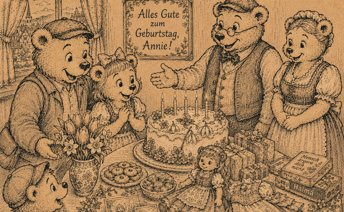 Annie Bear Goes to Germany for her Birthday Party