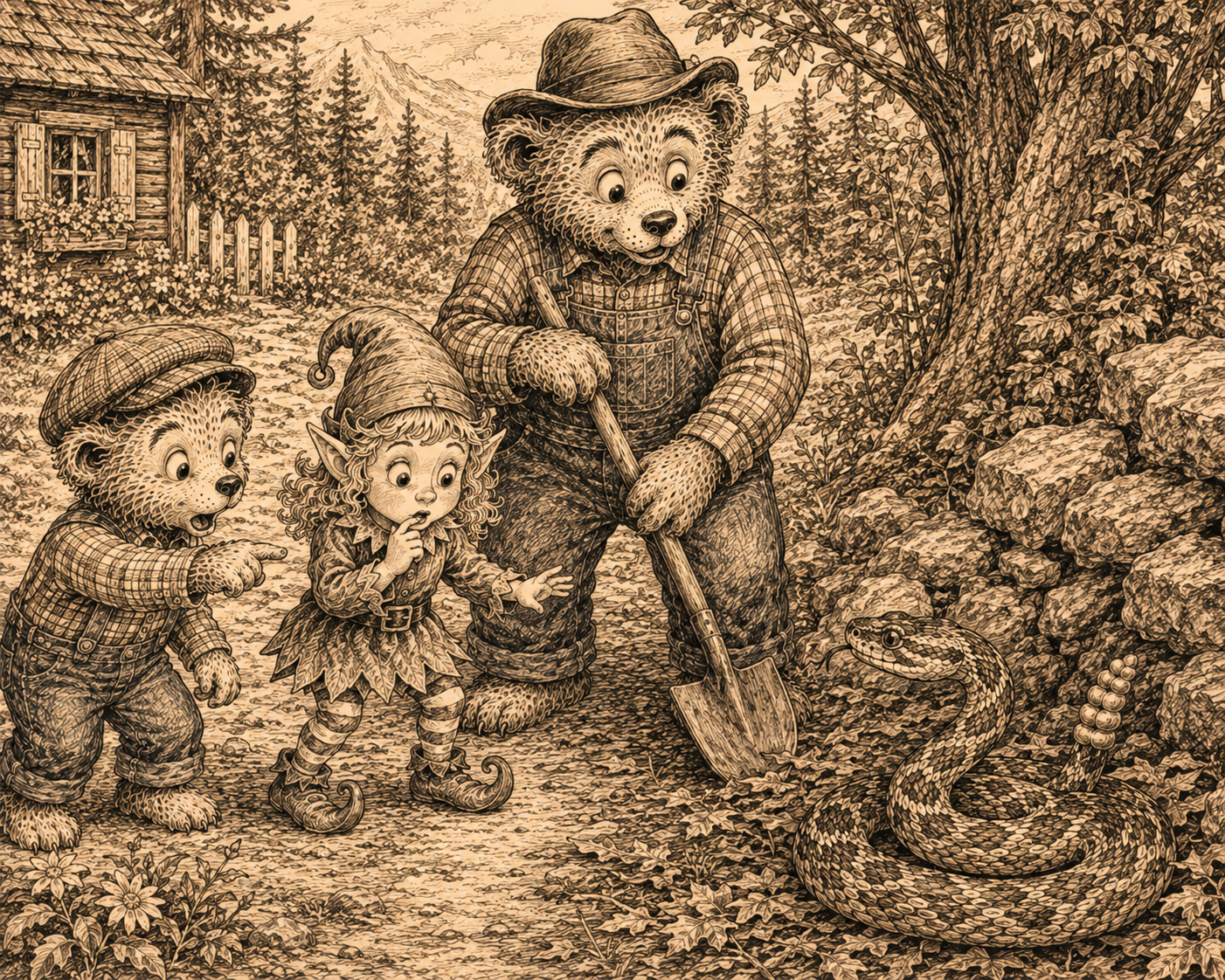 Little Charlie and Ethel the Elf Meet Mr. Rattlesnake